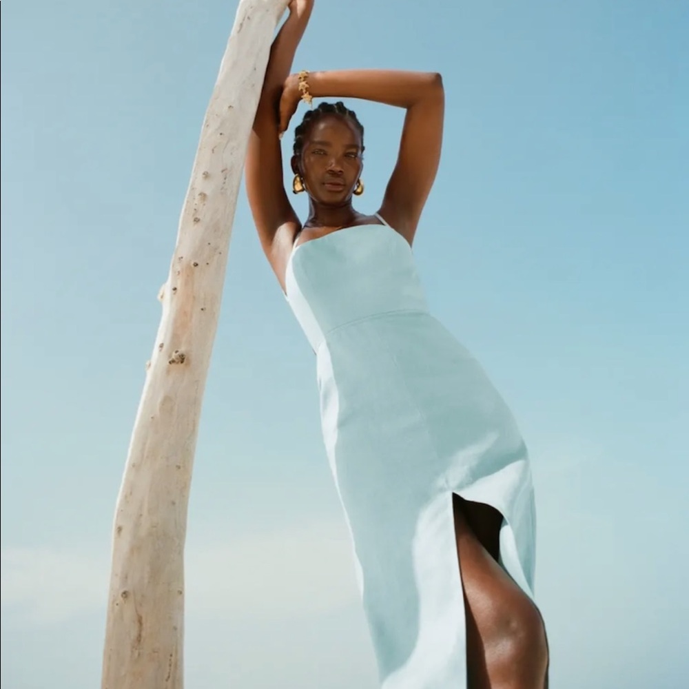 Reformation Nia Linen Dress in Turquoise